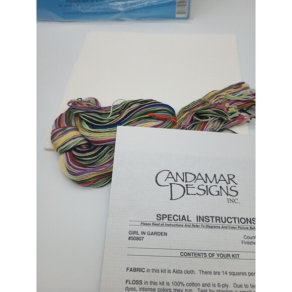 Vtg Candamar Designs Counted Cross Stitch Kit Girl In Garden - Picture 6 of 6